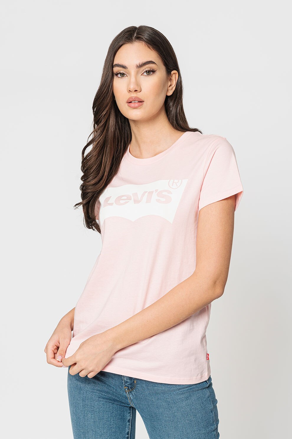 Levi's, Tricou regular fit din bumbac, Roz pastel/Alb pafuit