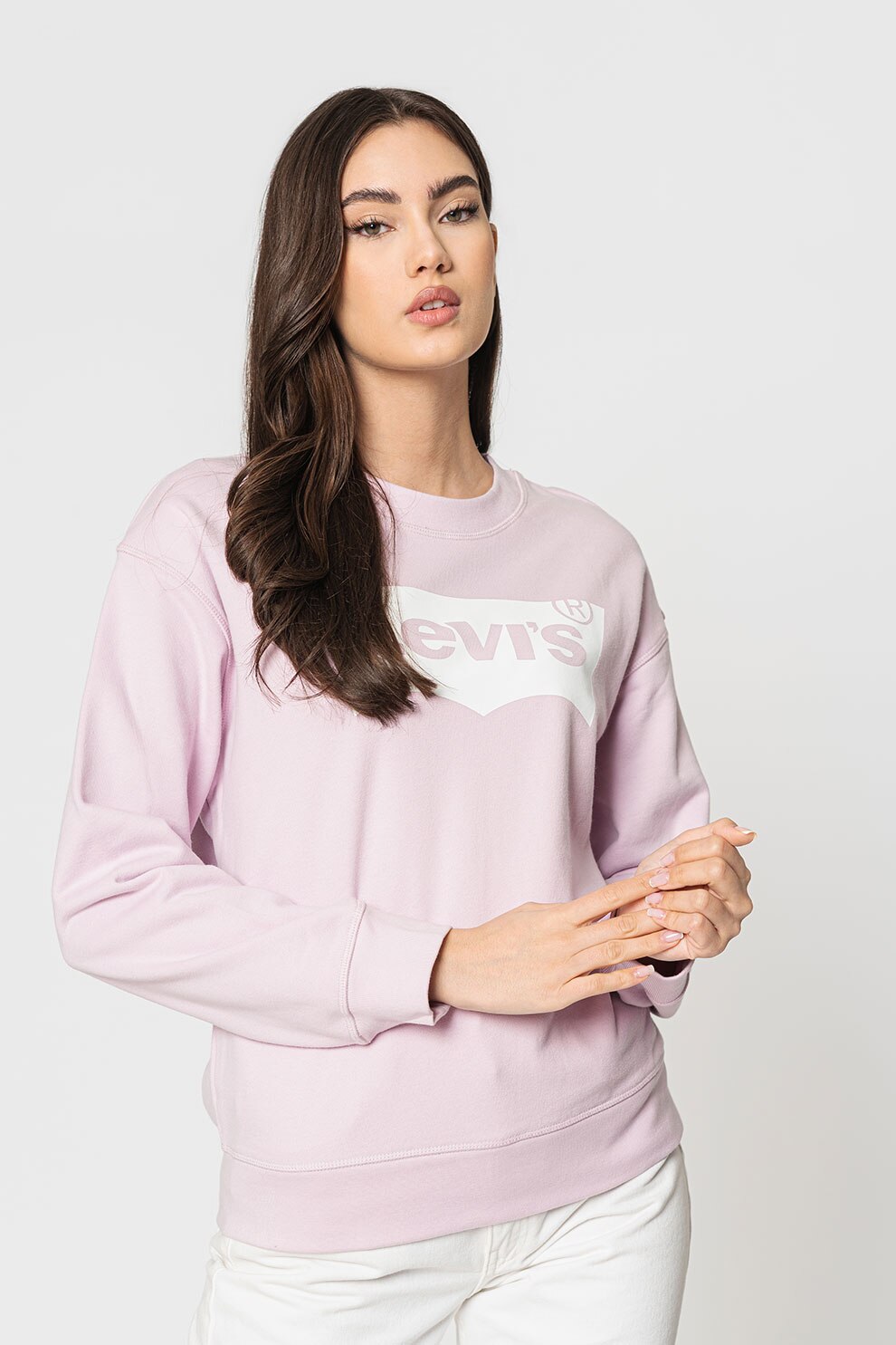 Levi's, Bluza sport relaxed fit cu decolteu la baza gatului, Lila/Alb prafuit