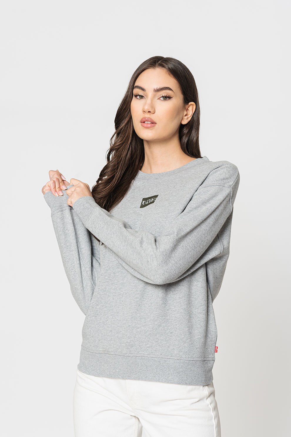 Levi's, Bluza sport relaxed fit cu decolteu la baza gatului, Gri melange/Negru stins