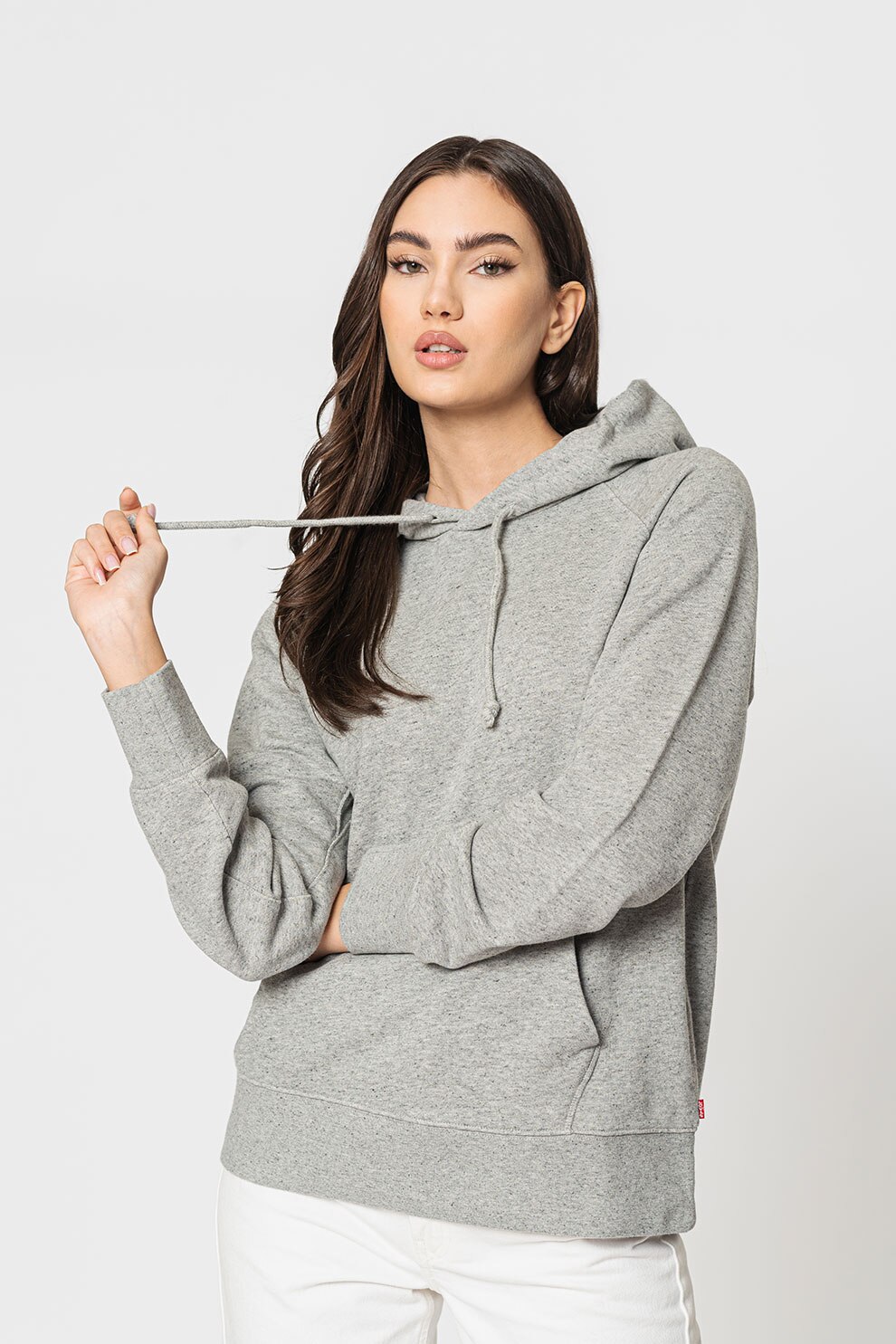 Levi's, Hanorac cu maneci raglan, Gri melange/Alb prafuit