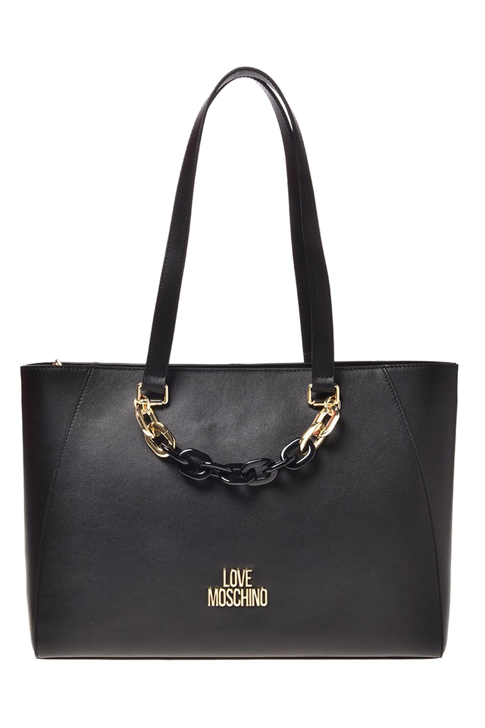 Love Moschino, Geanta tote de piele cu detaliu lant, Negru eMAG.ro