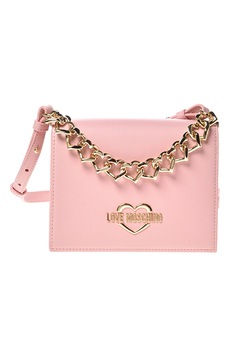 Love Moschino - Чанта през рамо от еко кожа с верижка със сърцевидна форма, Розов