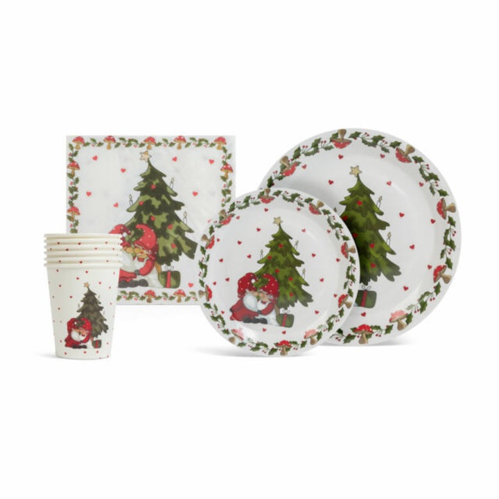 Family Christmas Karácsonyi papír teríték szett - 12 tányér, 6 pohár, 20 szalvéta