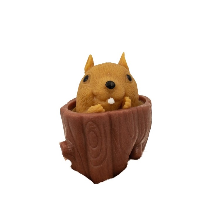 RoveZone Interaktív játék, puha szilikon, mókus fatörzsben, barna