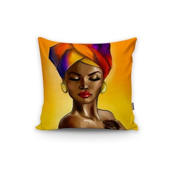 Perna decorativa, 43x43cm, poliester, gramaj 200 g, burduf, poliester, tip portret, model femeie cu turban Perna decorativa, 43x43cm, poliester, gramaj 200 g, burduf, poliester, tip portret, model femeie cu turban