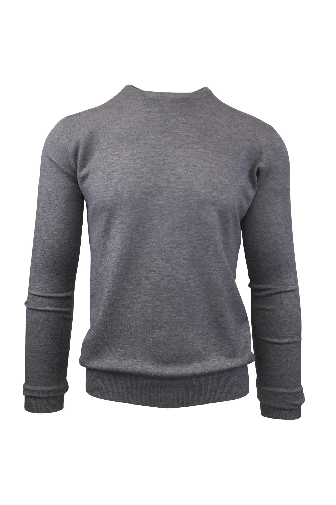 Pulover, Univers Fashion, tricotat fin cu terminatii striate, cu decolteu la baza gatului, gri