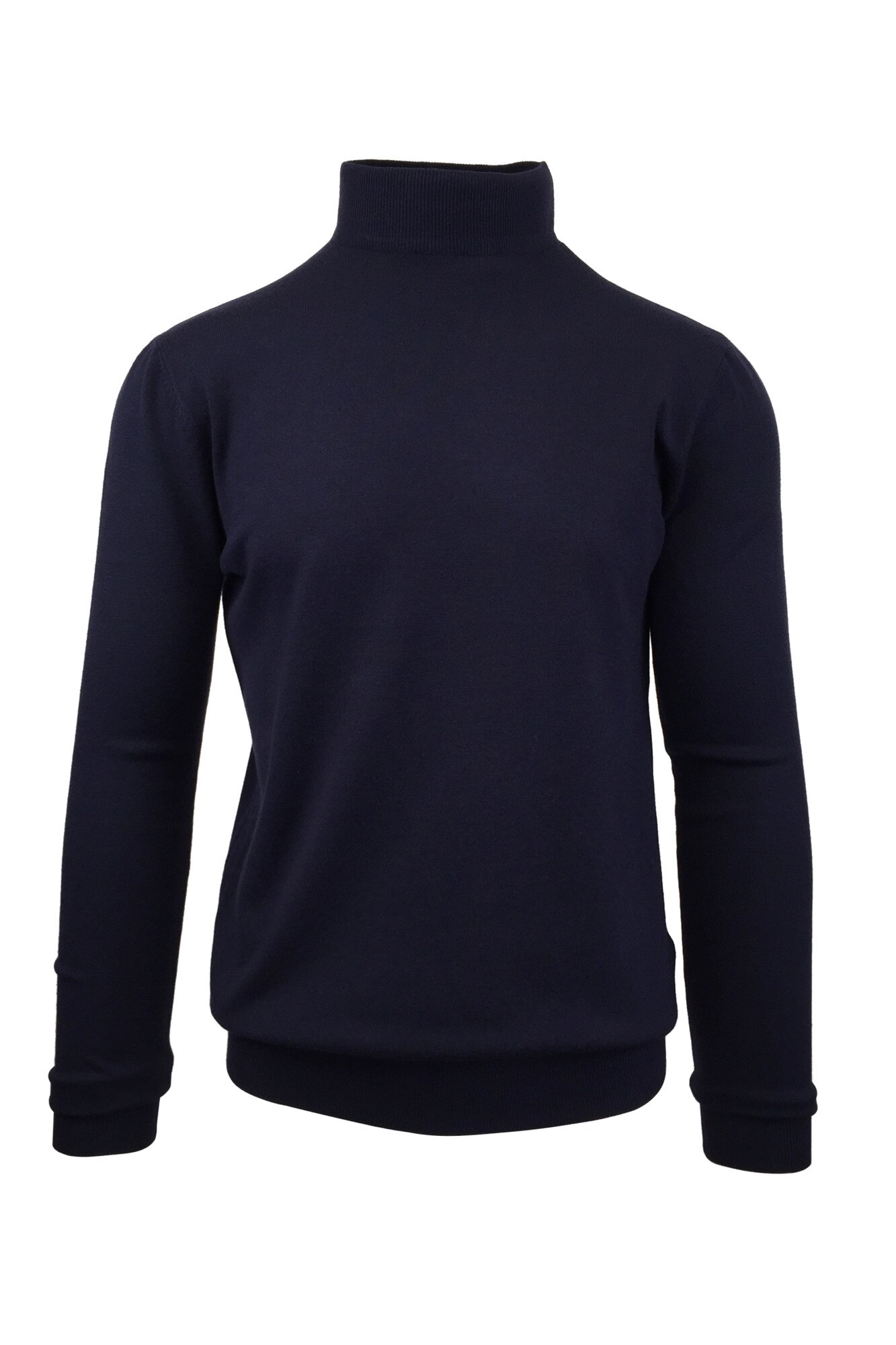 Pulover, Univers Fashion, tricotat fin cu terminatii striate, cu guler inalt, bleumarin