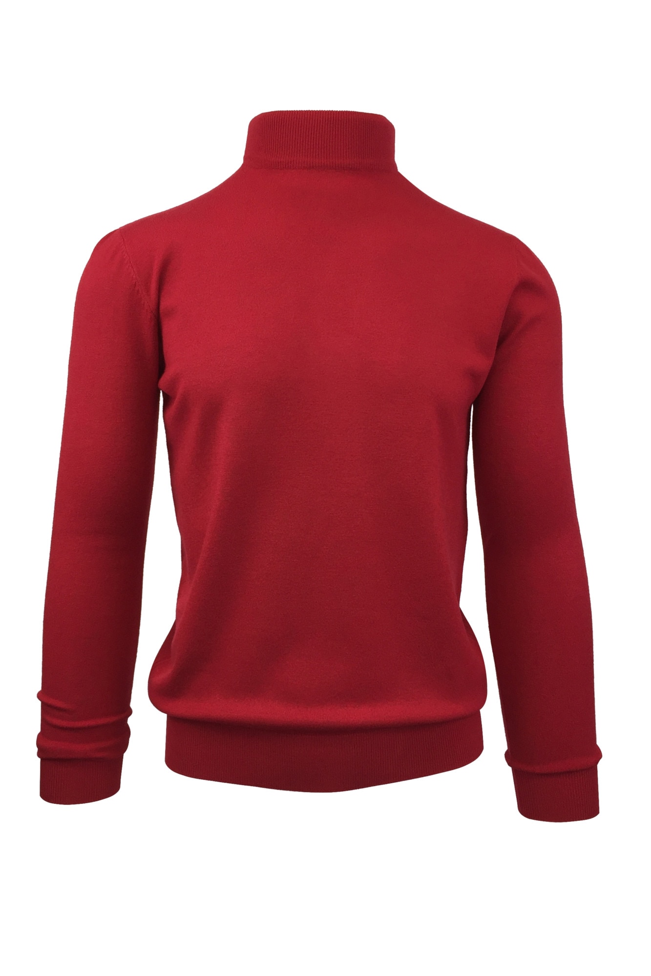 Pulover, Univers Fashion, tricotat fin cu terminatii striate, cu guler inalt, rosu