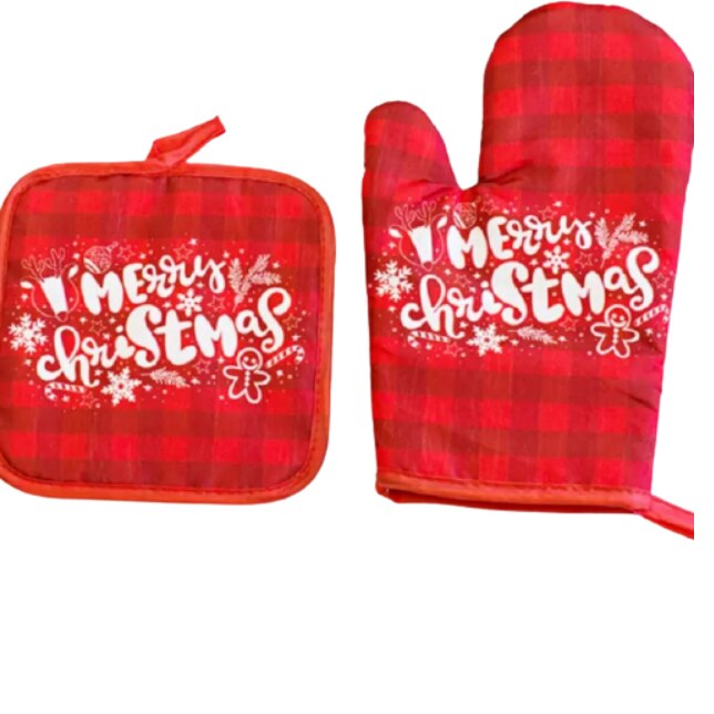 Set Bucatarie Manusa , suport oala , Mesaj Craciun , Merry Chrismas , 18 x 28 cm