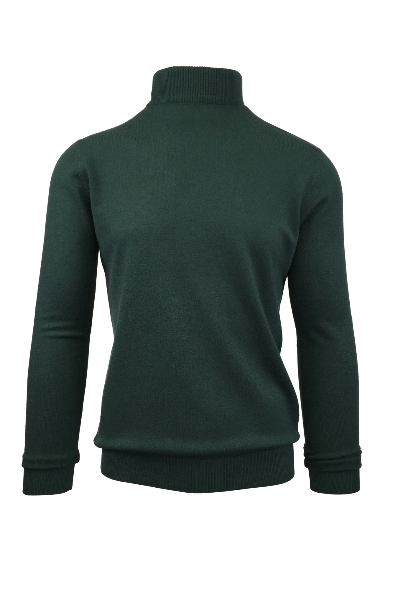 Pulover, Univers Fashion, tricotat fin cu terminatii striate, cu guler inalt, verde