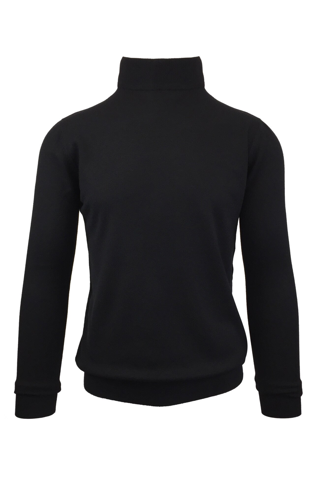 Pulover, Univers Fashion, tricotat fin cu terminatii striate, cu guler inalt, culoare neagra