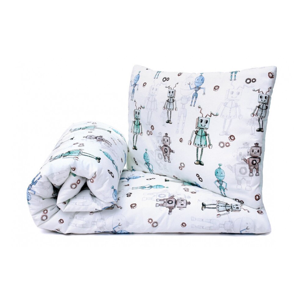 Set lenjerie de pat pentru copii Pulp Robots, Bumbac, Multicolor, 80x100cm, 40x60cm