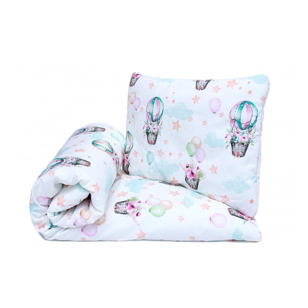 Set lenjerie de pat pentru copii Pulp Balloons, Bumbac, Multicolor, 80x100cm, 40x60cm