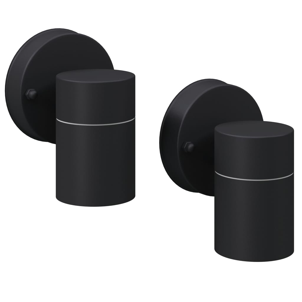 Set de 2 lampi de exterior, vidaXL, Otel inoxidabil, 90 x 110 mm, Negru, Iluminat jos