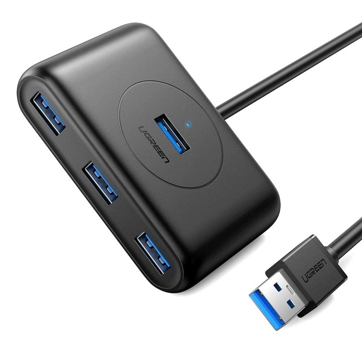 Hub Ugreen, CR113, 4 az 1-ben, USB 3.0-4 USB port, fekete, átviteli sebesség 5 GB/s, Plug&Play, Kábel hossza 0,5 m