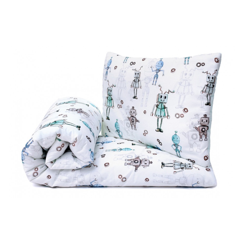 Set lenjerie de pat pentru copii Pulp Robots, Bumbac, Multicolor, 100x135cm, 40x60cm
