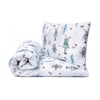 Set lenjerie de pat pentru copii Pulp Robots, Bumbac, Multicolor, 100x135cm, 40x60cm Set lenjerie de pat pentru copii Pulp Robots, Bumbac, Multicolor, 100x135cm, 40x60cm