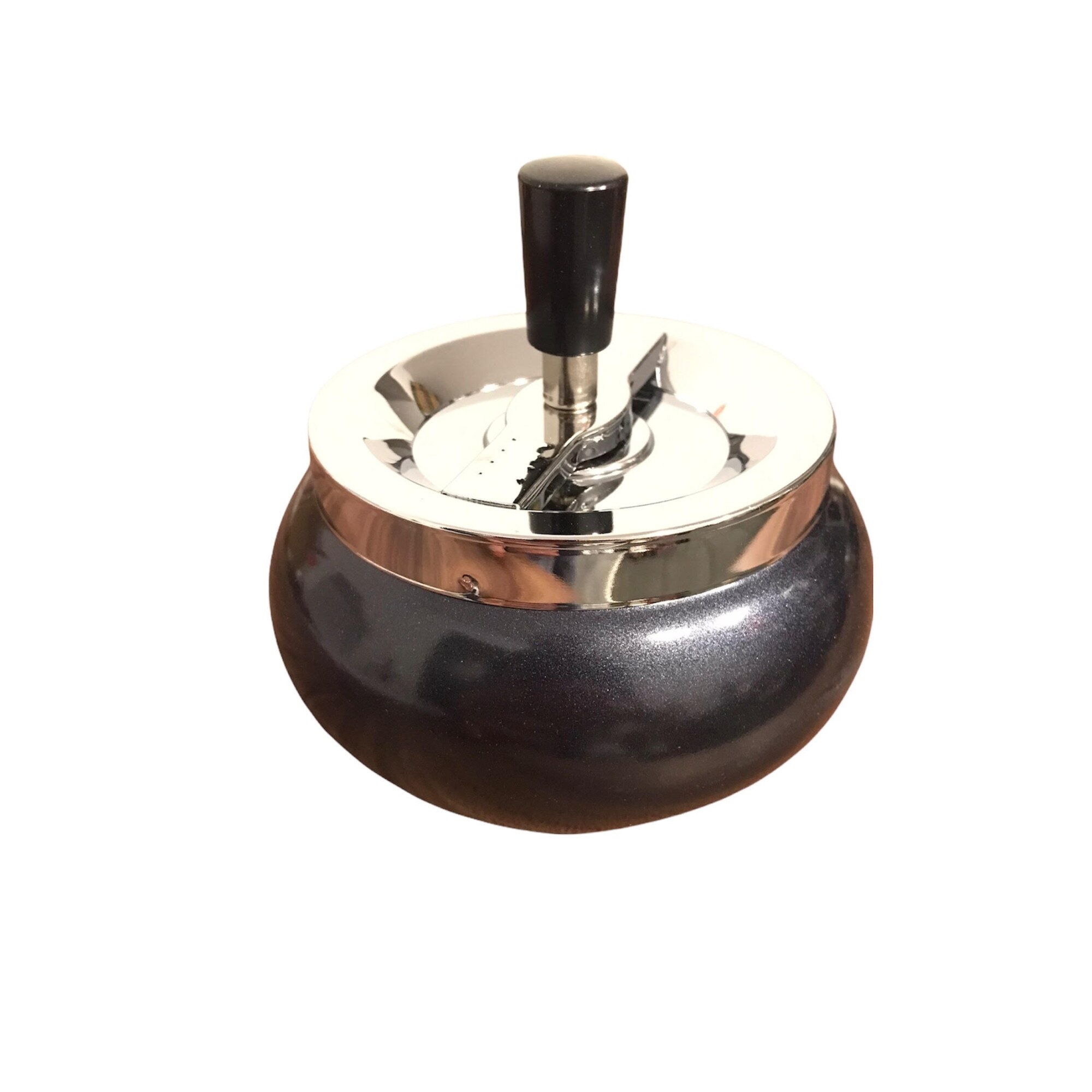 Scrumiera metalica Angel Elegance, diametru 12 cm, negru metalizat