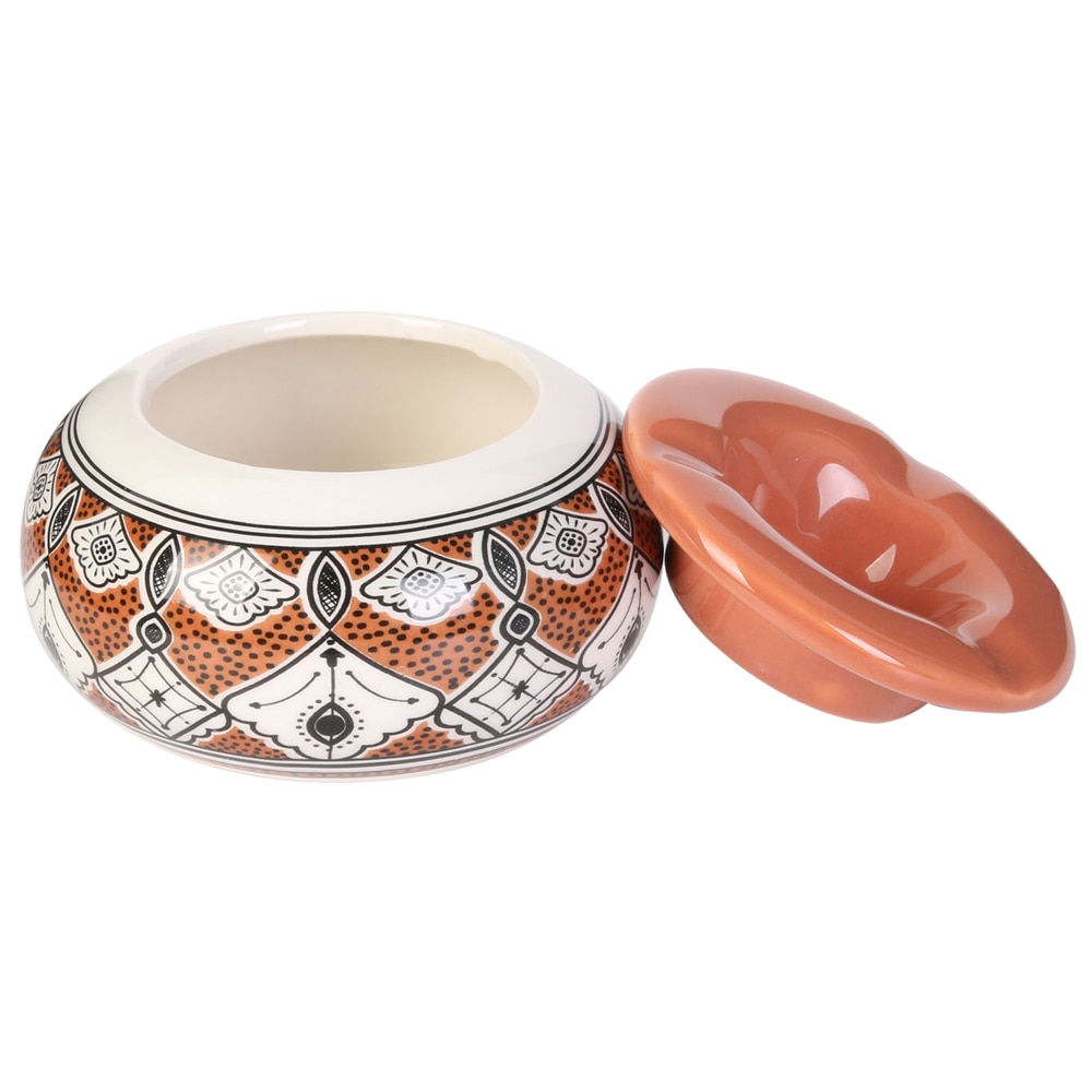 Scrumiera din ceramica, model marocan, caramiziu, 10.5 x 6 cm