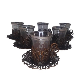 Set 6 cesti ceai turcesc, metalice/sticla , Acar Set 6 cesti ceai turcesc, metalice/sticla , Acar