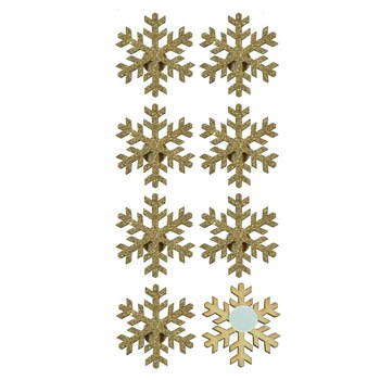Set autocolante decorative, pentru Craciun, fulgi decorativi aurii, 8buc Set autocolante decorative, pentru Craciun, fulgi decorativi aurii, 8buc