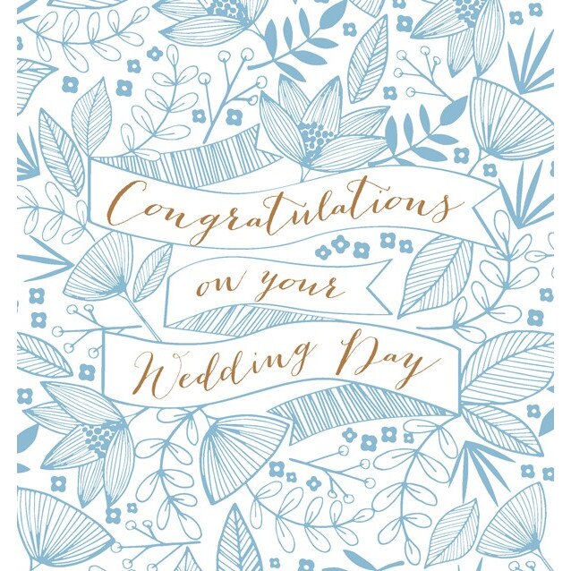 Felicitare - Wedding Day Blue Floral, Albastru, Carton