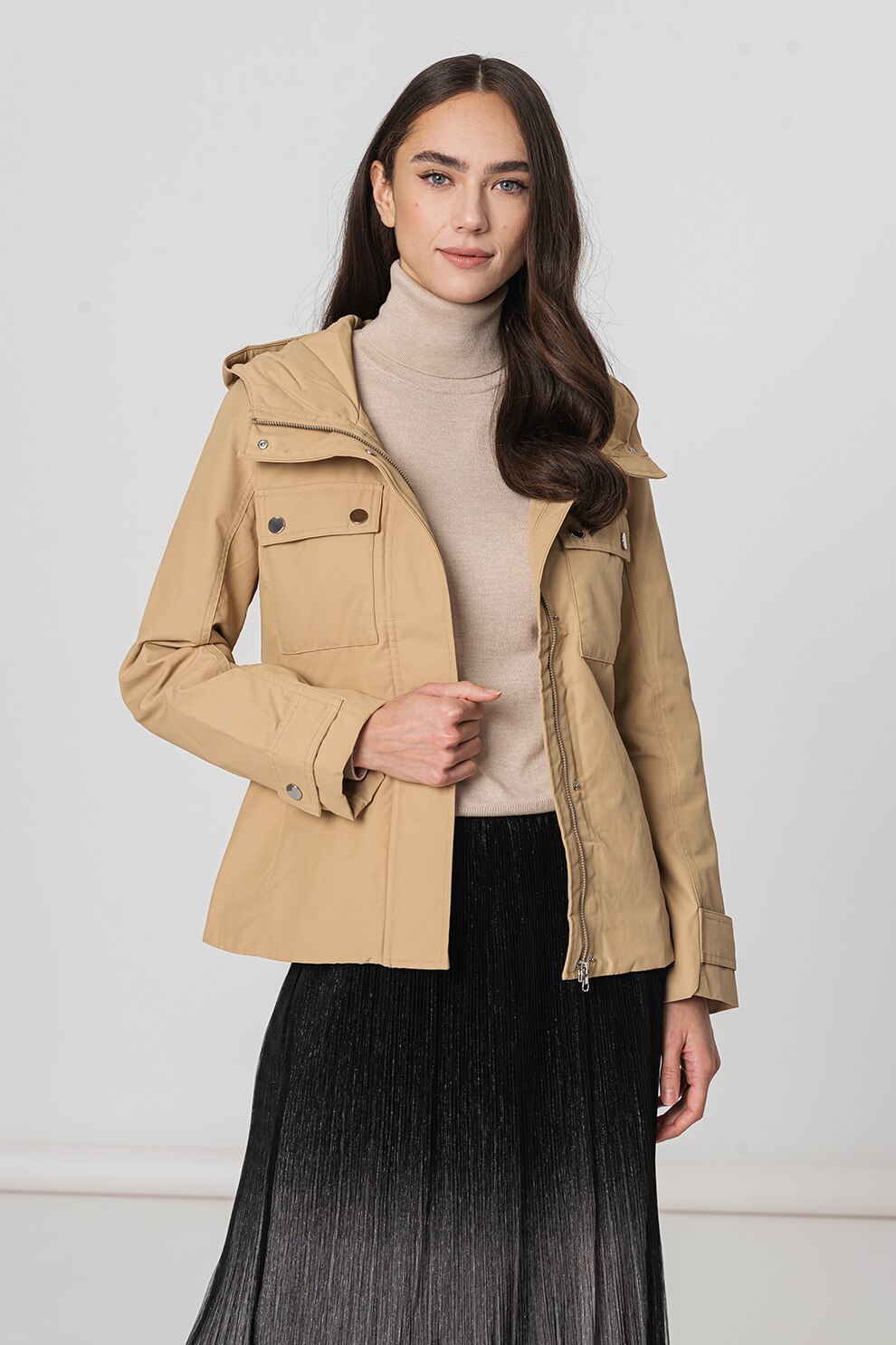 United Colors of Benetton, Jacheta slim fit cu buzunare multiple, Maro camel