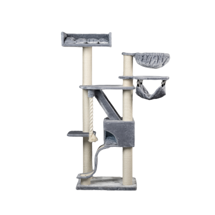 Ansamblu de joaca pentru pisici, RHRQuality, Kilimandjaro de Luxe Crown , Gri deschis, 194 cm