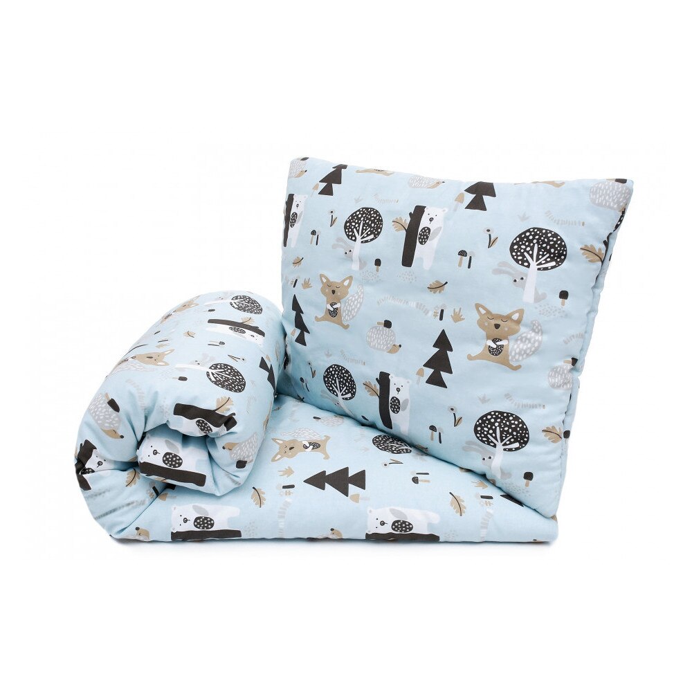 Set lenjerie de pat pentru copii Pulp Azure Forest, Bumbac, Multicolor, 52x72cm, 23x33cm