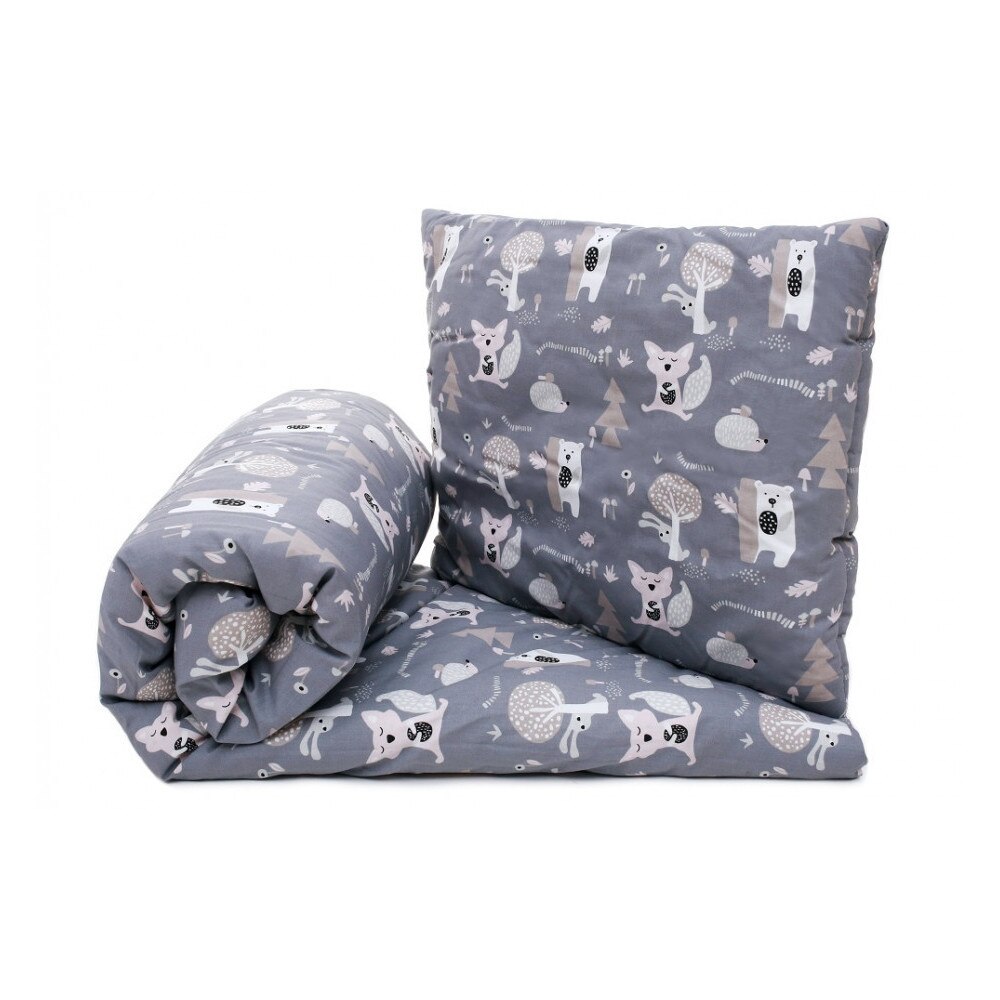 Set lenjerie de pat pentru copii Pulp Gray Forest, Bumbac, Multicolor, 52x72cm, 23x33cm