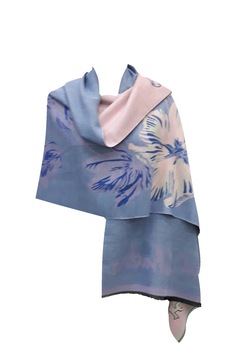 Sal dama, cu doua fete, albastru/roz, model floral, dimensiune 190x65 cm Sal dama, cu doua fete, albastru/roz, model floral, dimensiune 190x65 cm