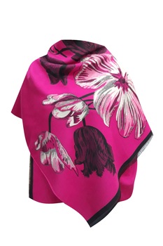 Sal dama, cu doua fete, fucsia/gri, model floral, dimensiune 190x65 cm Sal dama, cu doua fete, fucsia/gri, model floral, dimensiune 190x65 cm