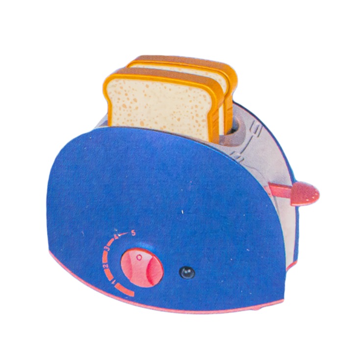 Kenyérpirító lámpával és két szelet kenyérrel, játék gyerekeknek, 20 x 17 x 9,5 cm