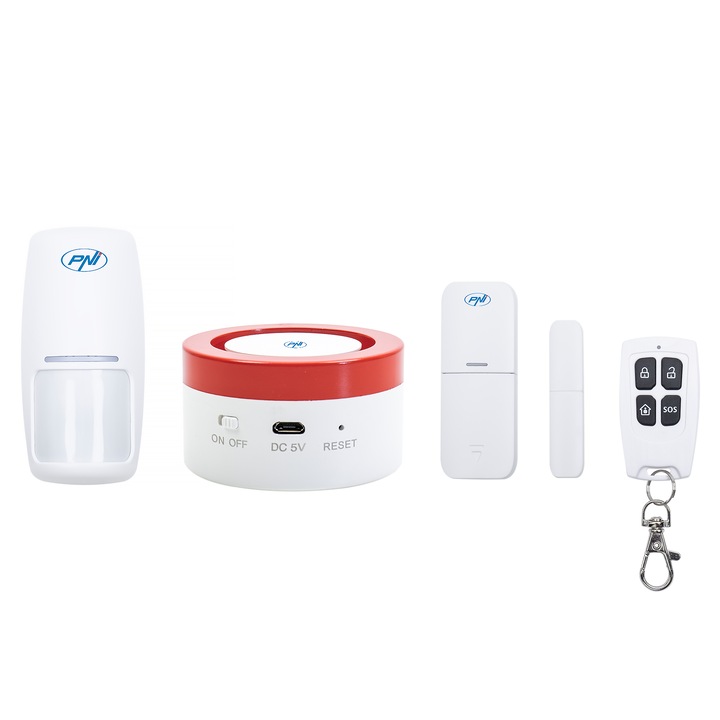 Sistem de alarma wireless PNI Safe House PG600LR, sistem inteligent de securitate pentru casa, conectare wireless, alarma antiefractie, alarma fara fir, alerta inteligenta prin aplicatia TUYA iOS / Android, compatibil cu Alexa si Google Assistant