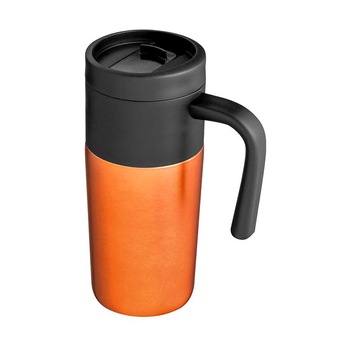 Cana termos, 350 ml, ø7×16 cm, otel inoxidabil portocaliu, plastic negru Cana termos, 350 ml, ø7×16 cm, otel inoxidabil portocaliu, plastic negru