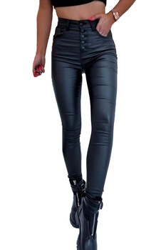 Pantaloni Yllya din piele ecologica, cu nasturi in fata si push-up, Negru Pantaloni Yllya din piele ecologica, cu nasturi in fata si push-up, Negru