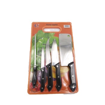 Set cutite bucatarie 6 piese, diferite marimi, ascutitor cutit, tocator, negru Set cutite bucatarie 6 piese, diferite marimi, ascutitor cutit, tocator, negru