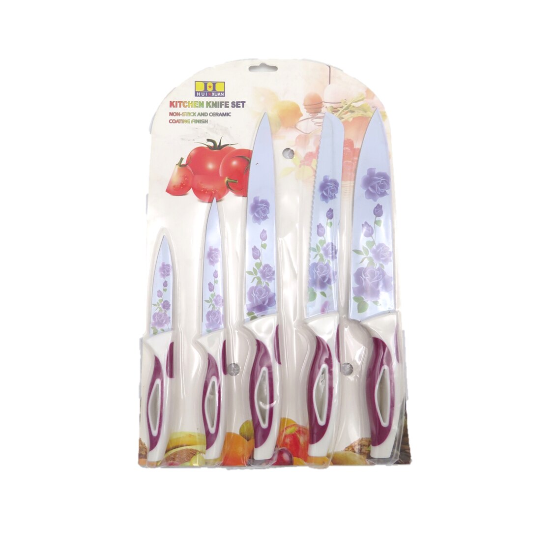 Set cutite bucatarie 5 piese, diferite marimi, model floral