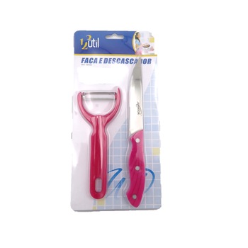 Set cutit si curatator legume, fructe, inox, roz Set cutit si curatator legume, fructe, inox, roz