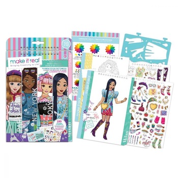 Set de creatie Caietul designerului cu 63 de abtibilduri, coala cu sabloane, 30 de pagini de colorat, pentru fete , ATS Set de creatie Caietul designerului cu 63 de abtibilduri, coala cu sabloane, 30 de pagini de colorat, pentru fete , ATS