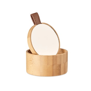 Cutie din lemn de bambus, cu oglinda, pentru bijuterii, Ø80X40mm, diverse obiecte, Piksel Cutie din lemn de bambus, cu oglinda, pentru bijuterii, Ø80X40mm, diverse obiecte, Piksel