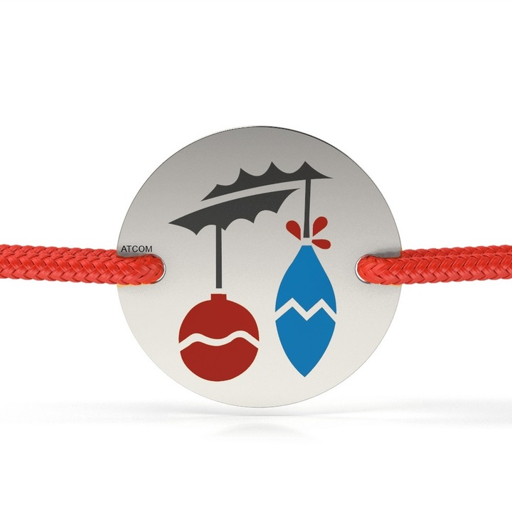 Гривна, Цветни глобуси, От бяло злато, С връв, Червен