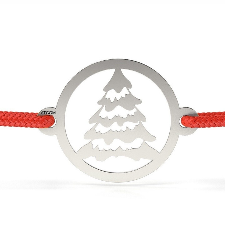 Ezüst karkötő zsinórral, havas fenyő minta