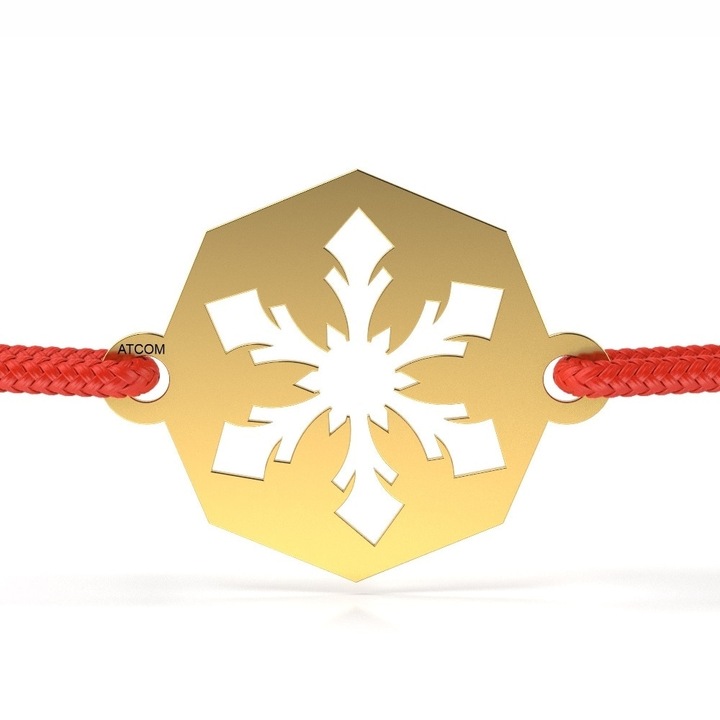 Гривна от жълто злато с червена връв модел Ice flake