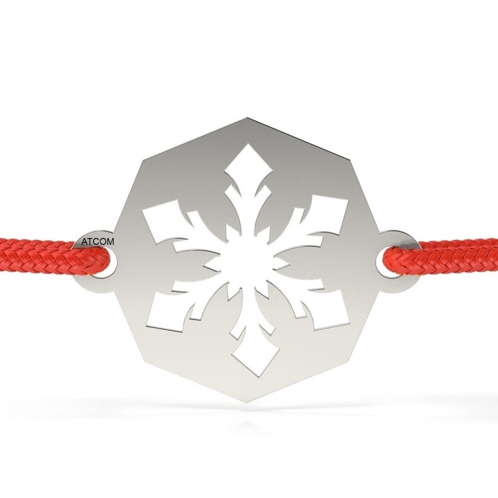 Гривна от бяло злато с червена връв модел Ice flake