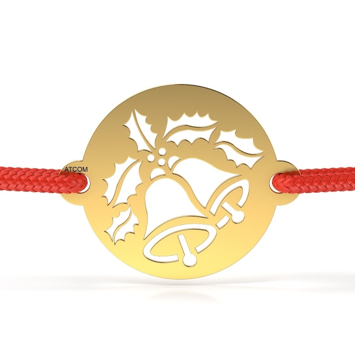 Гривна от жълто злато с червена корда модел Wonderful Bell