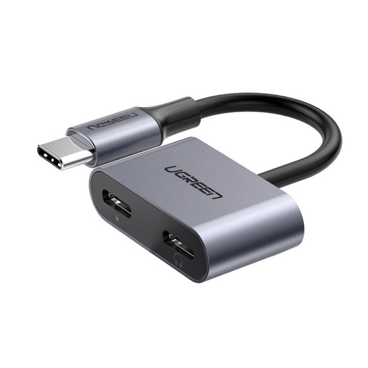 Adaptor 2 in 1, Ugreen, USB-C/2 x USB-C, 10 cm, Gri