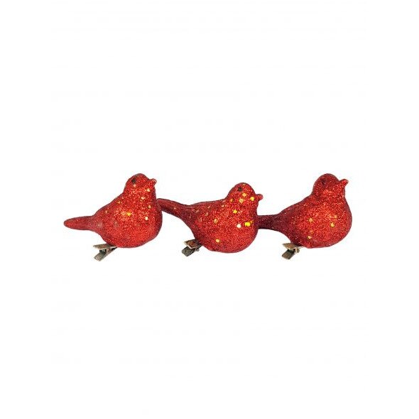 Decoratiune brad Set 3 Pasari Rosii 5x8cm