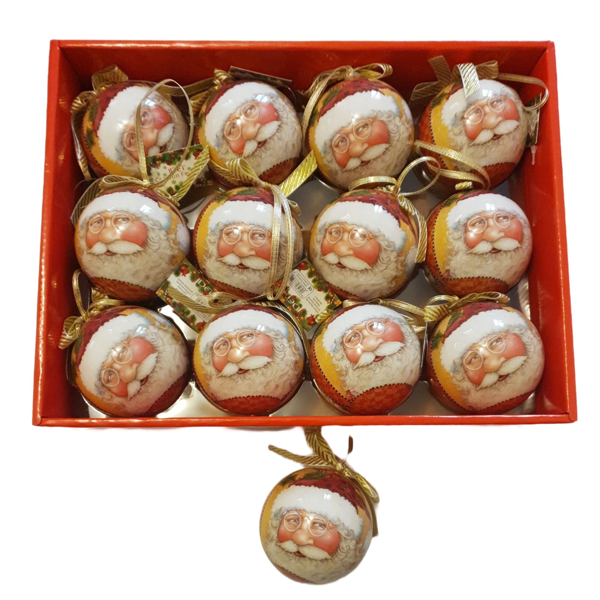 Set 12 Globuri Brad de Craciun, Model cu Mosc Craciun, 7.5 cm