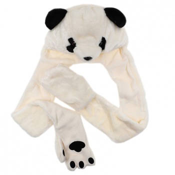 Caciula pentru copii, Urs Panda cu urechi lungi si manusi, 100 cm Alb Caciula pentru copii, Urs Panda cu urechi lungi si manusi, 100 cm Alb